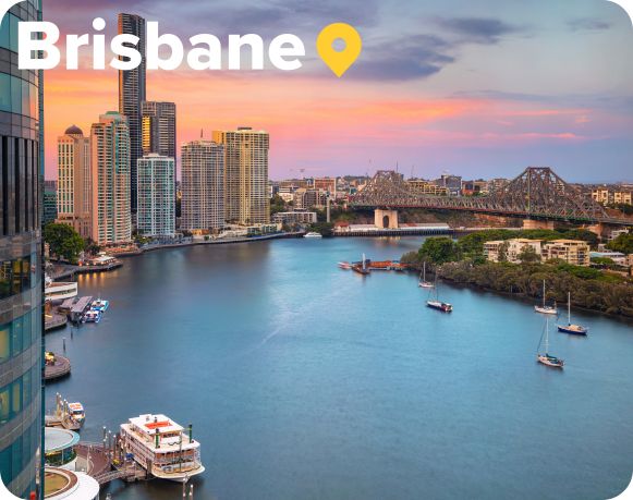 Brisbane skyline with river at sunset, Brisbane Queensland Australia